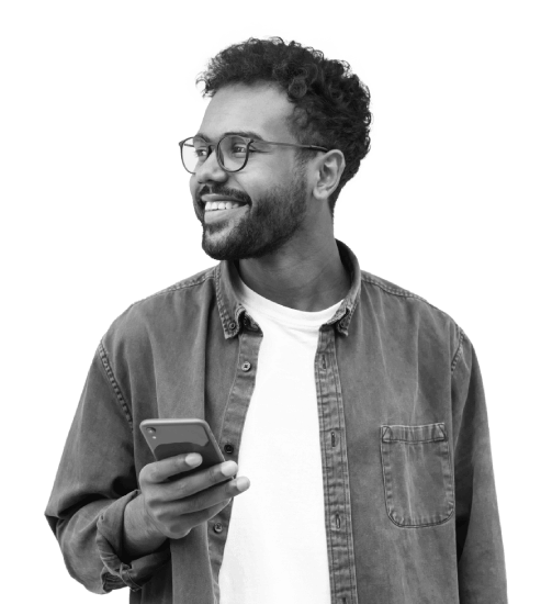 Smiling man with a phone