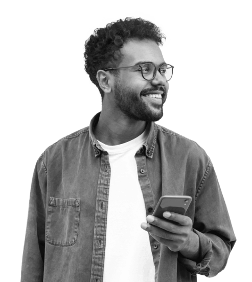 Smiling man with a phone