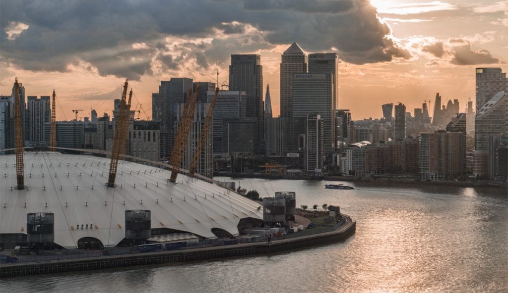 River Thames view with Canary Wharf in the back